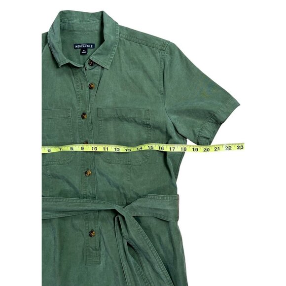 J Crew Mercantile Women Army Green Utility Shirt Dress Tie Front Pockets Size 4 - Picture 9 of 10